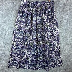 Vintage Koret Office Skirt Women 10 Purple Black Floral Rayon Pleated Grandma